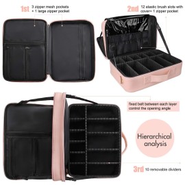 Relavel Travel Makeup Train Case Cosmetic Case Organizer Portable Artist Storage Bag with Adjustable Dividers for Cosmetics Makeup Brushes Toiletry Jewelry Digital Accessories