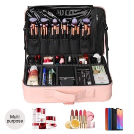 Relavel Travel Makeup Train Case Cosmetic Case Organizer Portable Artist Storage Bag with Adjustable Dividers for Cosmetics Makeup Brushes Toiletry Jewelry Digital Accessories