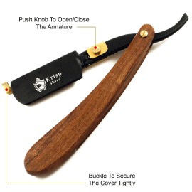 Professional Classic Straight Edge Barber Razor For Close Shaving - Salon Quality Men\'s Beard Cut Throat Shavette Manual Razor (Wooden Handle) With 5 Shaving Blades By Krisp Shave Professional Classic Straight Edge Barber Razor For Close Shaving - Salon Quality Men\'s Beard Cut Throat Shavette Manual Razor (Wooden Handle) With 5 Shaving Blades By Krisp Shave
