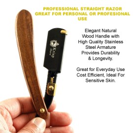 Professional Classic Straight Edge Barber Razor For Close Shaving - Salon Quality Men\'s Beard Cut Throat Shavette Manual Razor (Wooden Handle) With 5 Shaving Blades By Krisp Shave Professional Classic Straight Edge Barber Razor For Close Shaving - Salon Quality Men\'s Beard Cut Throat Shavette Manual Razor (Wooden Handle) With 5 Shaving Blades By Krisp Shave