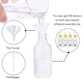 PrettyCare Eye Dropper Bottle 1 oz (24 Pack Frost Glass Bottles 30ml with White and Gold Caps, 48 Labels, Funnel & Measured Pipettes) Empty Tincture Bottles for Essential Oils, Perfume