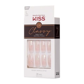 KISS Classy French Nail Manicure Kit with Gel Finish, Long, Coffin Shaped, Scrunchie, Gel Nail Kit Includes Pink Nail Glue (Net Wt. 2 g / 0.07oz.), Mini File, Manicure Stick, and 28 Fake Nails KISS Classy French Nail Manicure Kit with Gel Finish, Long, Coffin Shaped, Scrunchie, Gel Nail Kit Includes Pink Nail Glue (Net Wt. 2 g / 0.07oz.), Mini File, Manicure Stick, and 28 Fake Nails