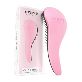 Crave Naturals Biggie Glide Thru Hair Brush - Detangler Brush for Curly, Straight, Wet or Dry Hair - Gentle Detangling Brushes for Adults, Kids, Toddlers - Hair Accessories for Women, 8.4x3.4 - Pink