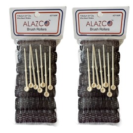 ALAZCO 14 pc Vintage Style Hair Roller Medium BRUSH ROLLERS & PINS Mesh Hair Curlers With Bristles 2.5x 3/4, with Flexible Locking Pins