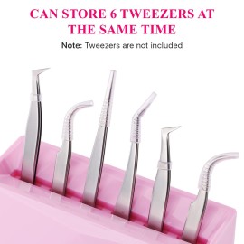 Pretty memory Lash Tweezer Holder 6 Holes Tweezer Holder for Eyelash Extensions Tweezer Stand Display Storage Eyelashes Extension Supplies Lash Accessories Tools, Pink