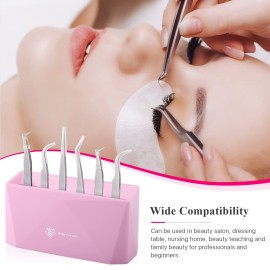 Pretty memory Lash Tweezer Holder 6 Holes Tweezer Holder for Eyelash Extensions Tweezer Stand Display Storage Eyelashes Extension Supplies Lash Accessories Tools, Pink