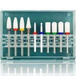 Feecy Nail Drill Bits Set Ceramic for Acrylic Nails Gel Polish Professional, 3/32 Inch Efile Nail Drill Bits Kit for Cuticle Safety Barrel Nail Art Tools with Holder, 10pcs (S10-C)