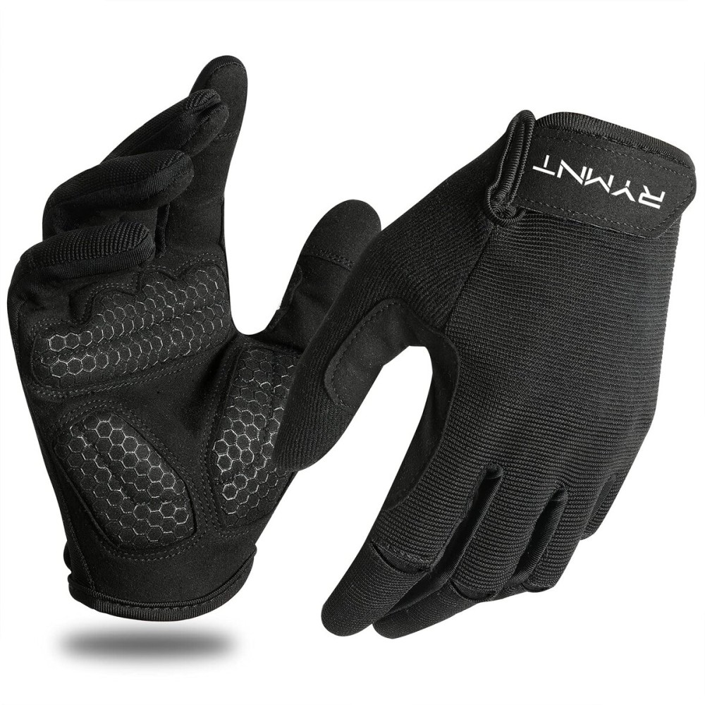 RYMNT Full Fingers Workout Gloves for Women & Men - Gym Gloves for Weight Lifting, Exercise & Fitness - Touch Screen, Extra Grip Foam-Padded, Anti-Slip - Black, Medium