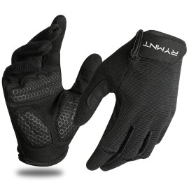 RYMNT Full Fingers Workout Gloves for Women & Men - Gym Gloves for Weight Lifting, Exercise & Fitness - Touch Screen, Extra Grip Foam-Padded, Anti-Slip - Black, Medium