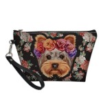 Howilath Floral Yorkie Terrier Dog Trapezoid Makeup Bag Women Travel Shopping Clutch Bag Portable Cosmetic Bag