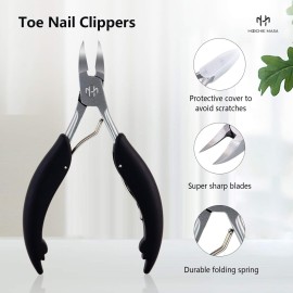 Toenail Clippers Set, Nail Clippers for Thick Hard Nails, Professional Podiatrist Heavy Duty Toe Nail Clipper and Nail File for Men and Adults, Seniors - Super Sharp Surgical Stainless Steel (Black)