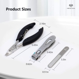 Toenail Clippers Set, Nail Clippers for Thick Hard Nails, Professional Podiatrist Heavy Duty Toe Nail Clipper and Nail File for Men and Adults, Seniors - Super Sharp Surgical Stainless Steel (Black)