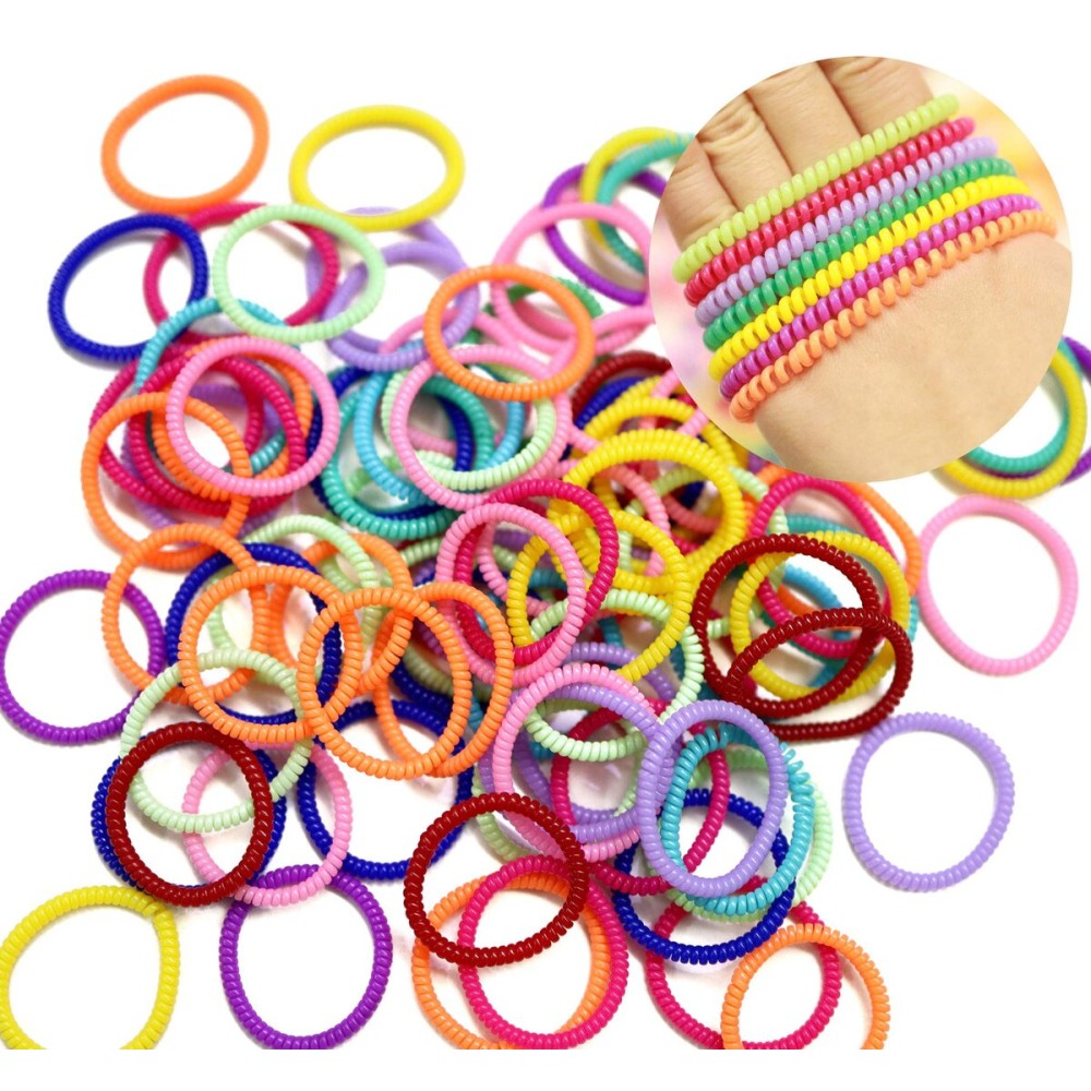 Spiral Hair Ties 100 Pcs, No Crease Hair Ties,Phone Cord Hair Ties, Colorful Elastic Coil Hair Ties for Women Girls