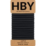 HBY Women\'s Hair Ties for Thick or Curly Hair. No Slip Seamless Ponytail Holders Sports Thick Hair Ties, Black, 8MM, 12 Pcs