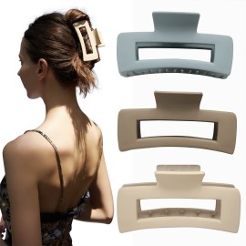 Nalodu Hair Claw Clips Large Square 4 Inch Matte No Slip Big Rectangle Jaw Clip Clamp for Thick Hair Women, 3 Pack
