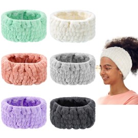 WILLBOND 6 Pieces Extra Wide Band 5 Inch Spa Facial Microfiber Headband Elastic Makeup Headbands Hair Accessories for Thick and Curly Hair, 6 Colors