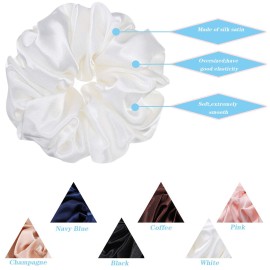 Chuangdi 6 Pieces Big Satin Scrunchies for Women, Jumbo Silk Scrunchies Thick Elastic Jumbo Hair Tie(Champagne, White, Light Pink, Coffee, Black, Navy Blue)