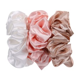 Chuangdi 6 Pieces Big Satin Scrunchies for Women, Jumbo Silk Scrunchies Thick Elastic Jumbo Hair Tie(Champagne, White, Light Pink, Coffee, Black, Navy Blue)