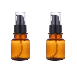2PCS 80ML/2.7OZ Amber Plastic Empty Pump Bottles Refillable Cosmetic Remover Oil Container Makeup Sample Case Storage Reusable Facial Care Vessel Emulsion Dispenser for Emulsion Essence Body Wash