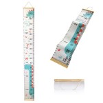 SUJAYU Growth Chart for Kids, Canvas Height Chart Ruler Removable Wood Hanging Wall Ruler Measurement Chart for Home Decoration (Dinosaur)