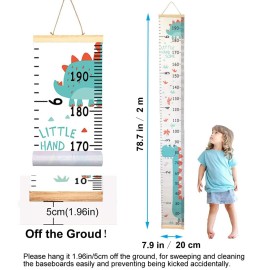 SUJAYU Growth Chart for Kids, Canvas Height Chart Ruler Removable Wood Hanging Wall Ruler Measurement Chart for Home Decoration (Dinosaur)