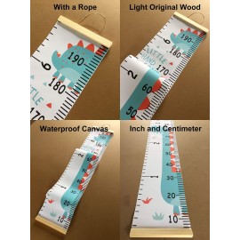 SUJAYU Growth Chart for Kids, Canvas Height Chart Ruler Removable Wood Hanging Wall Ruler Measurement Chart for Home Decoration (Dinosaur)