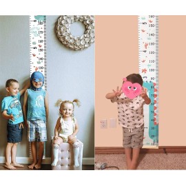 SUJAYU Growth Chart for Kids, Canvas Height Chart Ruler Removable Wood Hanging Wall Ruler Measurement Chart for Home Decoration (Dinosaur)