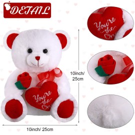 Valentine Bear Dog Plush Stuffed Animals Gift 10 Inch Cute Plush Animals Heart Holding Soft Stuffed Toy for Valentine, Mother\'s Day, Wedding, Anniversary, Birthday(White Bear)