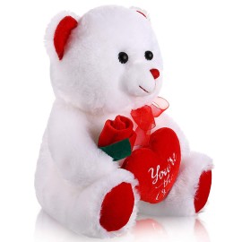 Valentine Bear Dog Plush Stuffed Animals Gift 10 Inch Cute Plush Animals Heart Holding Soft Stuffed Toy for Valentine, Mother\'s Day, Wedding, Anniversary, Birthday(White Bear)