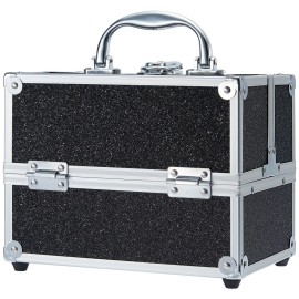 FRENESSA Makeup Case Organizer Cosmetic Portable Makeup Box Train Case with 4 Trays Locking Storage Nail Kits Box Make Up Artist Travel Case Professional Hard Vanity Organizer Black