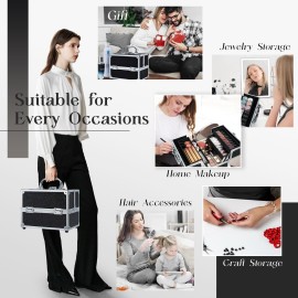 FRENESSA Makeup Case Organizer Cosmetic Portable Makeup Box Train Case with 4 Trays Locking Storage Nail Kits Box Make Up Artist Travel Case Professional Hard Vanity Organizer Black FRENESSA Makeup Case Organizer Cosmetic Portable Makeup Box Train Case with 4 Trays Locking Storage Nail Kits Box Make Up Artist Travel Case Professional Hard Vanity Organizer Black