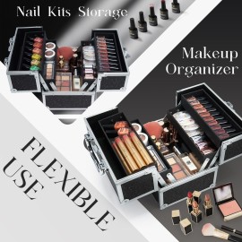 FRENESSA Makeup Case Organizer Cosmetic Portable Makeup Box Train Case with 4 Trays Locking Storage Nail Kits Box Make Up Artist Travel Case Professional Hard Vanity Organizer Black FRENESSA Makeup Case Organizer Cosmetic Portable Makeup Box Train Case with 4 Trays Locking Storage Nail Kits Box Make Up Artist Travel Case Professional Hard Vanity Organizer Black