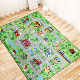 Capslpad Kids Educational Play Rug - 6.6\' x 5\' Traffic Road Car Mat Learning Play Game Area Rug for Playroom, Living Room, Nursery Room Decor