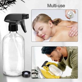 Worldgsb Glass Spray Bottles, 16oz Clear Glass Spray Bottles with Labels & Adjustable Nozzle, Reusable Containers for Cleaning Solutions, BBQ, Food, Plants, Alcohol, Essential Oils(2 Pack)