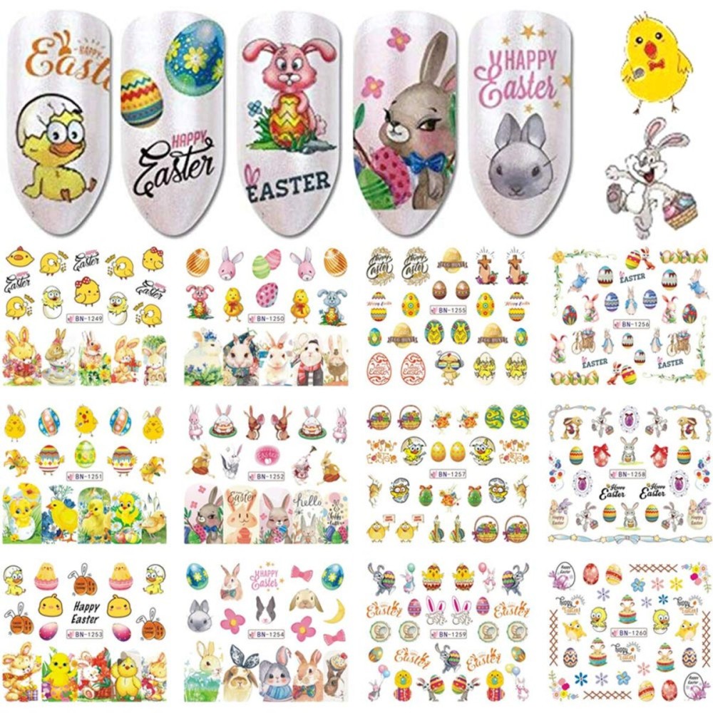 Easter Nail Art Stickers Water Transfer Decals Nail Art Supplies Holiday for Nail Art Decoration 12 Sheets Easter Egg Bunny Chicken Cartoon Rabbits Nail Sticker Manicure Designs DIY Acrylic Nail Art Easter Nail Art Stickers Water Transfer Decals Nail Art Supplies Holiday for Nail Art Decoration 12 Sheets Easter Egg Bunny Chicken Cartoon Rabbits Nail Sticker Manicure Designs DIY Acrylic Nail Art