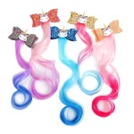 5-Colors Unicorn Hair Clips Hair Accessories For Girls Glitter Hair Bows Braided Curly Wig Hair Extension For Kids Princess Dress Up5PCS)