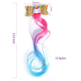 5-Colors Unicorn Hair Clips Hair Accessories For Girls Glitter Hair Bows Braided Curly Wig Hair Extension For Kids Princess Dress Up5PCS)