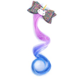 5-Colors Unicorn Hair Clips Hair Accessories For Girls Glitter Hair Bows Braided Curly Wig Hair Extension For Kids Princess Dress Up5PCS)