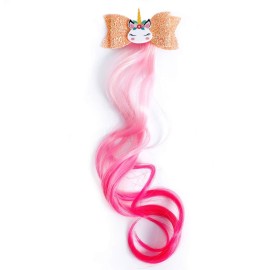 5-Colors Unicorn Hair Clips Hair Accessories For Girls Glitter Hair Bows Braided Curly Wig Hair Extension For Kids Princess Dress Up5PCS)