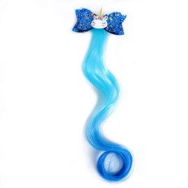 5-Colors Unicorn Hair Clips Hair Accessories For Girls Glitter Hair Bows Braided Curly Wig Hair Extension For Kids Princess Dress Up5PCS)