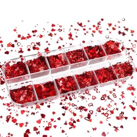 Red Art Glitter Stickers Decals Heart Sequins Charms Butterfly Supplies Sparkle Flakes Shiny Letter Maple Star 3D Design for Acrylic Nail Charms Valentine Day Decorations Red Art Glitter Stickers Decals Heart Sequins Charms Butterfly Supplies Sparkle Flakes Shiny Letter Maple Star 3D Design for Acrylic Nail Charms Valentine Day Decorations