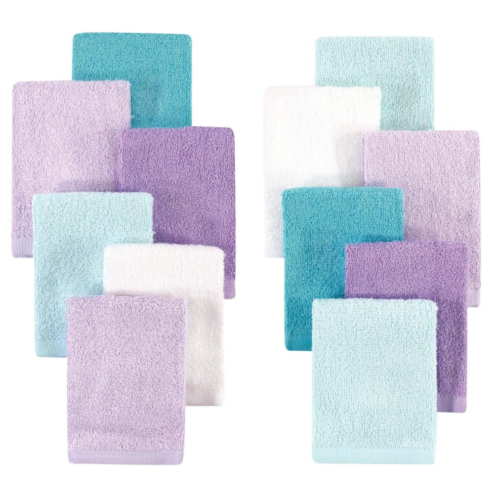Hudson Baby Unisex Baby Rayon from Bamboo Woven Washcloths 12pk, Purple Mint, One Size