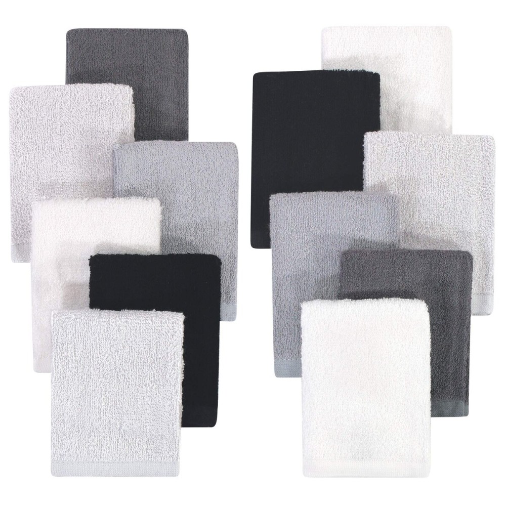 Hudson Baby Unisex Baby Rayon from Bamboo Woven Washcloths 12pk, Black White, One Size