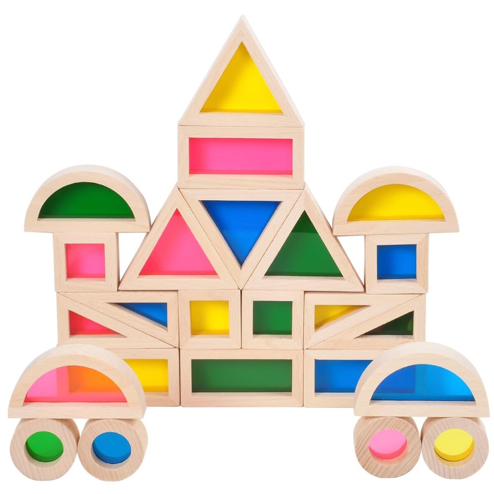 Gray Orange Wood Building Blocks Set 24pcs, Wooden Blocks for Toddlers, Rainbow Sensory Toys, Educational Toys, Preschool Wooden Stacking Toy for Kids