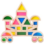 Gray Orange Wood Building Blocks Set 24pcs, Wooden Blocks for Toddlers, Rainbow Sensory Toys, Educational Toys, Preschool Wooden Stacking Toy for Kids