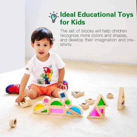 Gray Orange Wood Building Blocks Set 24pcs, Wooden Blocks for Toddlers, Rainbow Sensory Toys, Educational Toys, Preschool Wooden Stacking Toy for Kids