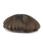 Toupee for Men Thin Skin Ash Brown 3 PU Injection Human Hair Unit System Replacement in Stock (9 * 7inch)
