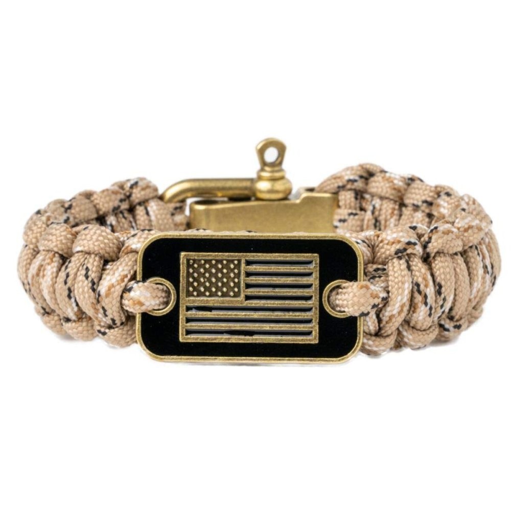 iHeartDogs Hero Company Camo Paracord Bracelet - Tactical Survival Bracelet for Men with Bronze USA Flag - Helps Pair Military Veterans with a Companion Dog