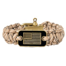 iHeartDogs Hero Company Camo Paracord Bracelet - Tactical Survival Bracelet for Men with Bronze USA Flag - Helps Pair Military Veterans with a Companion Dog