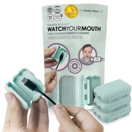 Geddys Mom Watch Your Mouth - The Award Winning Child Safety USDB Port Plug Cover| BPA & Phthalate-Free Charger Protector | Electrical Safety Baby Products (3-Pack, Dusty Aqua)